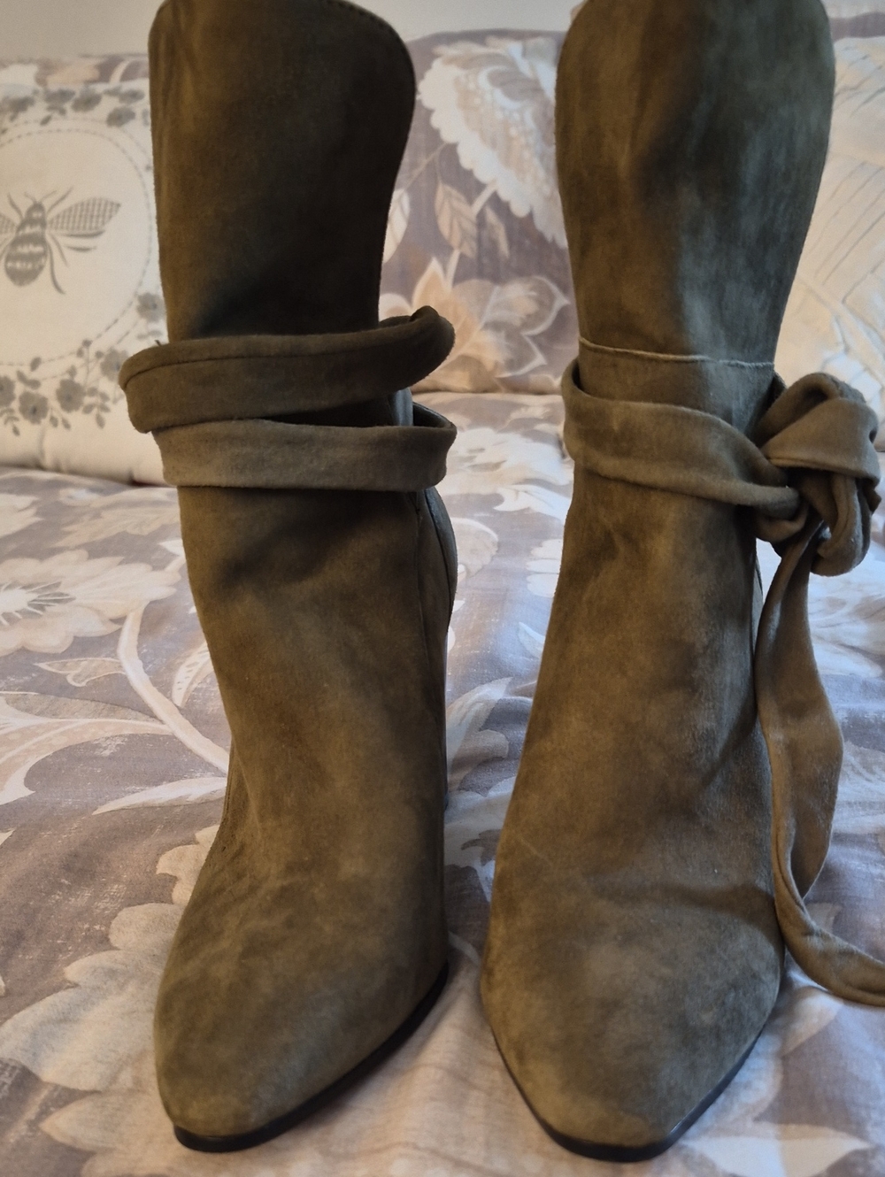 Banana Republic Women's Olive Suede Mid-Calf Boots with Wrap Detail